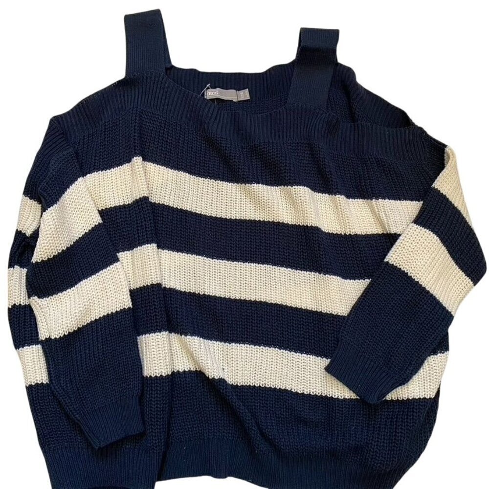 ASOS Kylie Blue Stripe Cold Shoulder Knit Sweater Size 6 Casual B30
